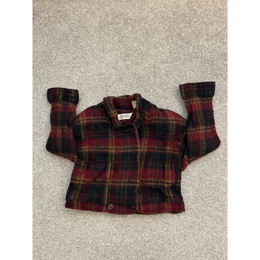 Heritage Ellen Tracy Plaid Wool Jacket Womens 10 Red Excellent Cropped Vintage